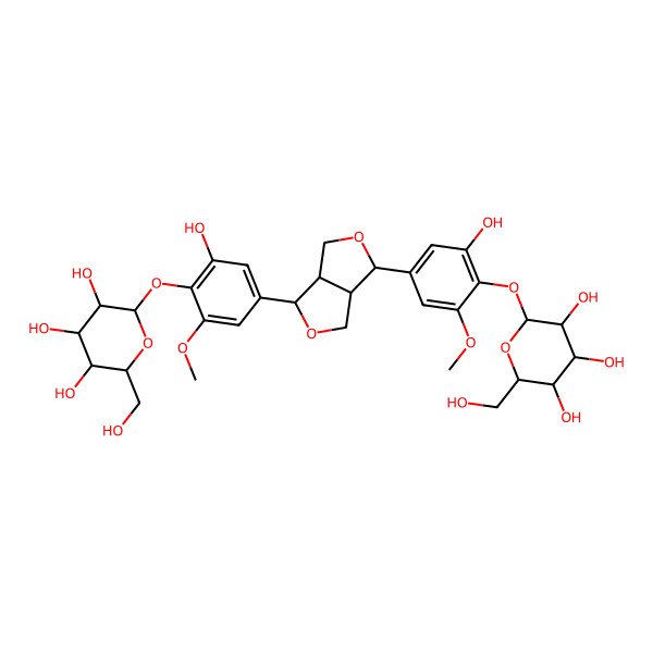 2D Structure of 2-[2-Hydroxy-4-[6-[3-hydroxy-5-methoxy-4-[3,4,5-trihydroxy-6-(hydroxymethyl)oxan-2-yl]oxyphenyl]-1,3,3a,4,6,6a-hexahydrofuro[3,4-c]furan-3-yl]-6-methoxyphenoxy]-6-(hydroxymethyl)oxane-3,4,5-triol