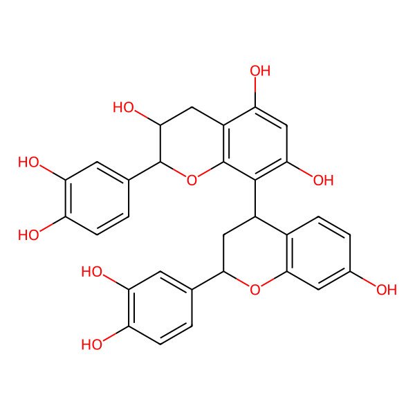 2D Structure of (2R,3S)-2-(3,4-dihydroxyphenyl)-8-[(2S,4R)-2-(3,4-dihydroxyphenyl)-7-hydroxy-3,4-dihydro-2H-chromen-4-yl]-3,4-dihydro-2H-chromene-3,5,7-triol