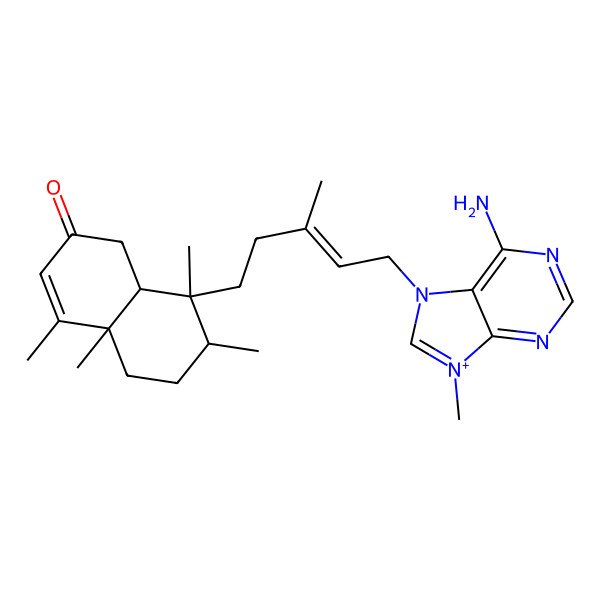 2D Structure of (4aR,7R,8S,8aR)-8-[5-(6-amino-9-methylpurin-9-ium-7-yl)-3-methylpent-3-enyl]-4,4a,7,8-tetramethyl-5,6,7,8a-tetrahydro-1H-naphthalen-2-one