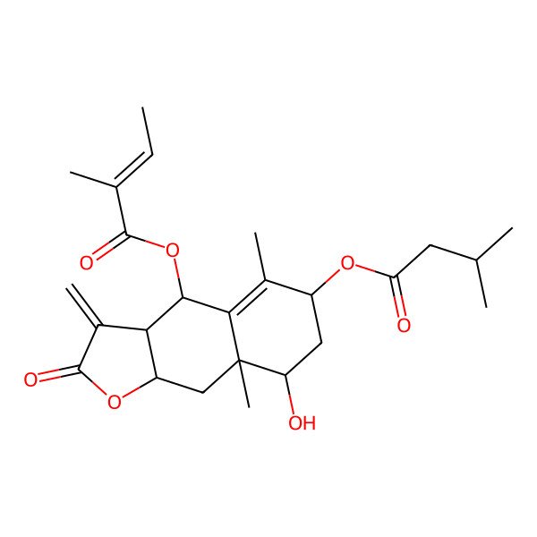 2D Structure of [8-hydroxy-5,8a-dimethyl-6-(3-methylbutanoyloxy)-3-methylidene-2-oxo-4,6,7,8,9,9a-hexahydro-3aH-benzo[f][1]benzofuran-4-yl] 2-methylbut-2-enoate