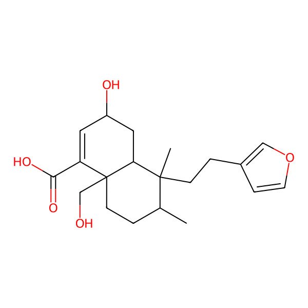 2D Structure of (3S,4aR,5S,6R,8aS)-5-[2-(furan-3-yl)ethyl]-3-hydroxy-8a-(hydroxymethyl)-5,6-dimethyl-3,4,4a,6,7,8-hexahydronaphthalene-1-carboxylic acid