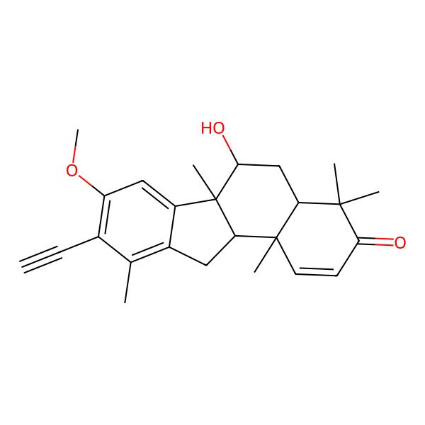 2D Structure of 9-ethynyl-6-hydroxy-8-methoxy-4,4,6a,10,11b-pentamethyl-5,6,11,11a-tetrahydro-4aH-benzo[a]fluoren-3-one