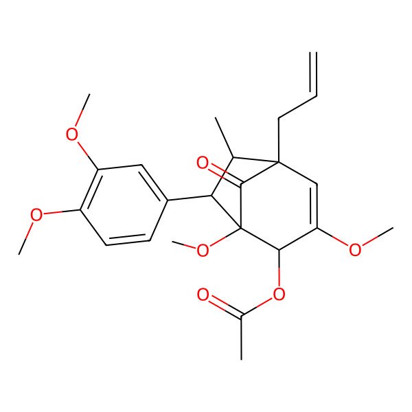 2D Structure of [(1S,2S,5S,6R,7S)-7-(3,4-dimethoxyphenyl)-1,3-dimethoxy-6-methyl-8-oxo-5-prop-2-enyl-2-bicyclo[3.2.1]oct-3-enyl] acetate