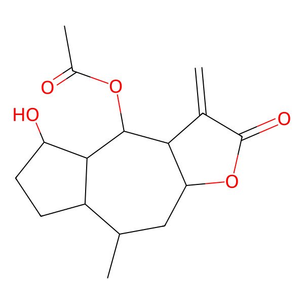 2D Structure of [(3aS,5R,5aS,8S,8aS,9R,9aR)-8-hydroxy-5-methyl-1-methylidene-2-oxo-3a,4,5,5a,6,7,8,8a,9,9a-decahydroazuleno[6,5-b]furan-9-yl] acetate