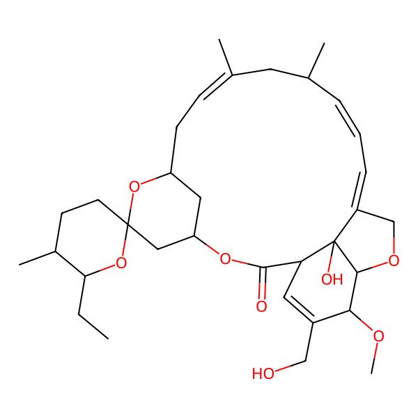 2D Structure of 6'-Ethyl-24-hydroxy-22-(hydroxymethyl)-21-methoxy-5',11,13-trimethylspiro[3,7,19-trioxatetracyclo[15.6.1.14,8.020,24]pentacosa-10,14,16,22-tetraene-6,2'-oxane]-2-one