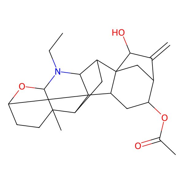 2D Structure of (11-Ethyl-19-hydroxy-5-methyl-18-methylidene-9-oxa-11-azaheptacyclo[15.2.1.01,14.02,12.04,13.05,10.08,13]icosan-16-yl) acetate