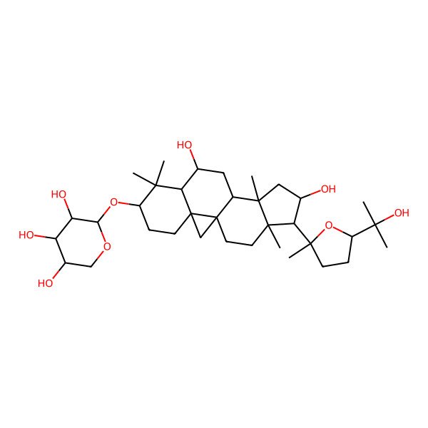 2D Structure of 2-[[9,14-Dihydroxy-15-[5-(2-hydroxypropan-2-yl)-2-methyloxolan-2-yl]-7,7,12,16-tetramethyl-6-pentacyclo[9.7.0.01,3.03,8.012,16]octadecanyl]oxy]oxane-3,4,5-triol