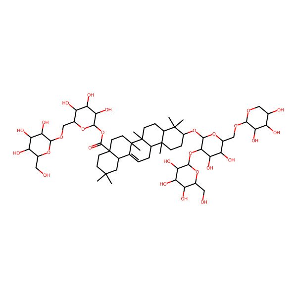 2D Structure of [(2S,3R,4S,5S,6R)-3,4,5-trihydroxy-6-[[(2S,3R,4S,5S,6R)-3,4,5-trihydroxy-6-(hydroxymethyl)oxan-2-yl]oxymethyl]oxan-2-yl] (4aS,6aR,6aS,6bR,8aR,10S,12aR,14bS)-10-[(2R,3R,4S,5S,6R)-4,5-dihydroxy-3-[(2S,3R,4S,5S,6R)-3,4,5-trihydroxy-6-(hydroxymethyl)oxan-2-yl]oxy-6-[[(2S,3R,4S,5S)-3,4,5-trihydroxyoxan-2-yl]oxymethyl]oxan-2-yl]oxy-2,2,6a,6b,9,9,12a-heptamethyl-1,3,4,5,6,6a,7,8,8a,10,11,12,13,14b-tetradecahydropicene-4a-carboxylate
