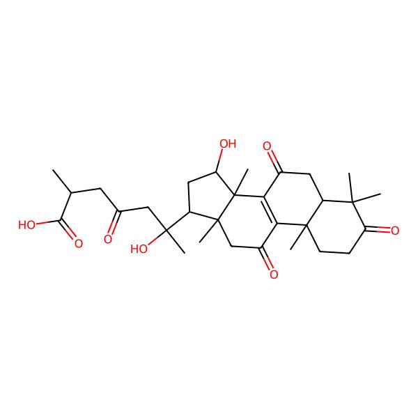 2D Structure of 6-Hydroxy-6-(15-hydroxy-4,4,10,13,14-pentamethyl-3,7,11-trioxo-1,2,5,6,12,15,16,17-octahydrocyclopenta[a]phenanthren-17-yl)-2-methyl-4-oxoheptanoic acid