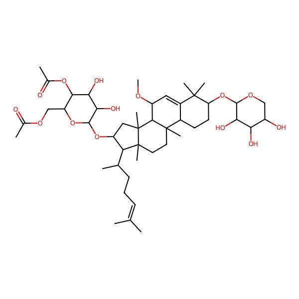 2D Structure of [(2S,3S,4S,5R)-3-acetyloxy-4,5-dihydroxy-6-[[(3S,7S,8R,9S,10S,13S,14S,16S,17R)-7-methoxy-4,4,9,13,14-pentamethyl-17-[(2R)-6-methylhept-5-en-2-yl]-3-[(2R,3R,4R,5R)-3,4,5-trihydroxyoxan-2-yl]oxy-2,3,7,8,10,11,12,15,16,17-decahydro-1H-cyclopenta[a]phenanthren-16-yl]oxy]oxan-2-yl]methyl acetate