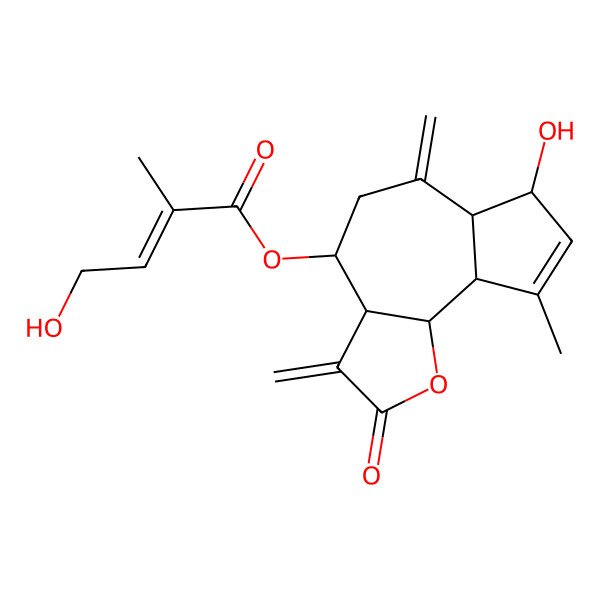 2D Structure of [(3aR,4R,6aR,7R,9aR,9bR)-7-hydroxy-9-methyl-3,6-dimethylidene-2-oxo-4,5,6a,7,9a,9b-hexahydro-3aH-azuleno[4,5-b]furan-4-yl] (E)-4-hydroxy-2-methylbut-2-enoate