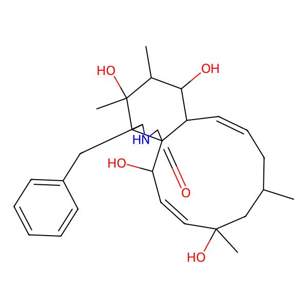 2D Structure of (1S,2R,3Z,5R,7S,9Z,11R,12S,13S,14S,15R,16S)-16-benzyl-2,5,12,14-tetrahydroxy-5,7,13,14-tetramethyl-17-azatricyclo[9.7.0.01,15]octadeca-3,9-dien-18-one