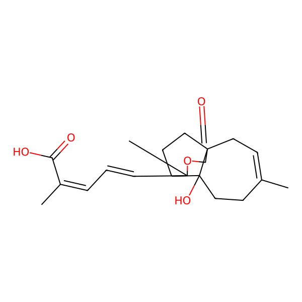 2D Structure of (2E,4E)-5-[(1R,7S,8R,9S)-7-hydroxy-4,9-dimethyl-11-oxo-10-oxatricyclo[6.3.2.01,7]tridec-3-en-9-yl]-2-methylpenta-2,4-dienoic acid