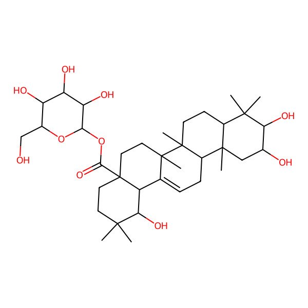 2D Structure of [3,4,5-Trihydroxy-6-(hydroxymethyl)oxan-2-yl] 1,10,11-trihydroxy-2,2,6a,6b,9,9,12a-heptamethyl-1,3,4,5,6,6a,7,8,8a,10,11,12,13,14b-tetradecahydropicene-4a-carboxylate