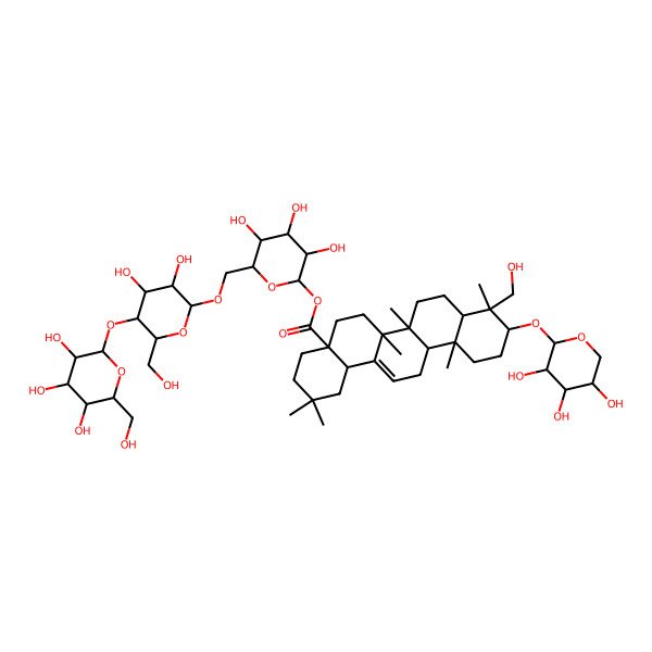 2D Structure of [6-[[3,4-Dihydroxy-6-(hydroxymethyl)-5-[3,4,5-trihydroxy-6-(hydroxymethyl)oxan-2-yl]oxyoxan-2-yl]oxymethyl]-3,4,5-trihydroxyoxan-2-yl] 9-(hydroxymethyl)-2,2,6a,6b,9,12a-hexamethyl-10-(3,4,5-trihydroxyoxan-2-yl)oxy-1,3,4,5,6,6a,7,8,8a,10,11,12,13,14b-tetradecahydropicene-4a-carboxylate