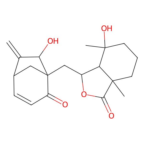 2D Structure of 4-hydroxy-3-[(7-hydroxy-6-methylidene-2-oxo-1-bicyclo[3.2.1]oct-3-enyl)methyl]-4,7a-dimethyl-3a,5,6,7-tetrahydro-3H-2-benzofuran-1-one