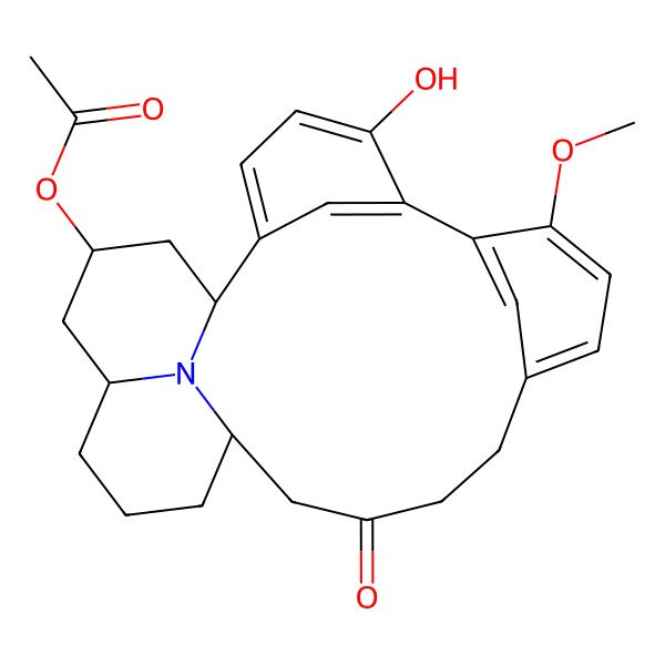 2D Structure of (5-Hydroxy-8-methoxy-14-oxo-24-azapentacyclo[14.7.1.12,6.17,11.020,24]hexacosa-2(26),3,5,7,9,11(25)-hexaen-22-yl) acetate