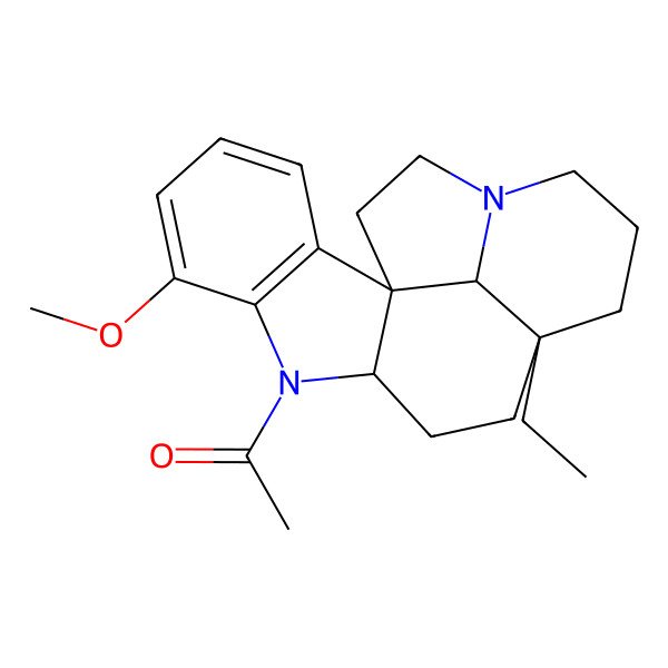 2D Structure of 1-[(1S,9S,12S,19S)-12-ethyl-6-methoxy-8,16-diazapentacyclo[10.6.1.01,9.02,7.016,19]nonadeca-2(7),3,5-trien-8-yl]ethanone