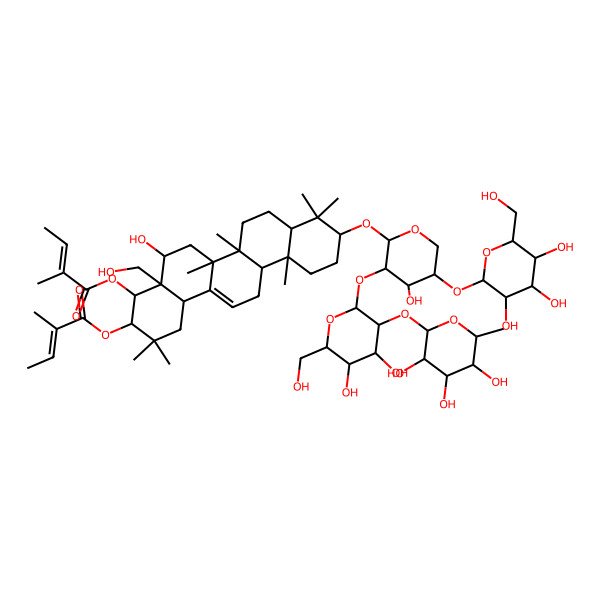 2D Structure of [(3R,4R,4aR,5R,6aR,6aS,6bR,8aR,10S,12aR,14bS)-10-[(2S,3R,4S,5S)-3-[(2S,3R,4S,5S,6R)-4,5-dihydroxy-6-(hydroxymethyl)-3-[(2S,3R,4R,5R,6S)-3,4,5-trihydroxy-6-methyloxan-2-yl]oxyoxan-2-yl]oxy-4-hydroxy-5-[(2S,3R,4S,5S,6R)-3,4,5-trihydroxy-6-(hydroxymethyl)oxan-2-yl]oxyoxan-2-yl]oxy-5-hydroxy-4a-(hydroxymethyl)-2,2,6a,6b,9,9,12a-heptamethyl-4-[(Z)-2-methylbut-2-enoyl]oxy-1,3,4,5,6,6a,7,8,8a,10,11,12,13,14b-tetradecahydropicen-3-yl] (Z)-2-methylbut-2-enoate