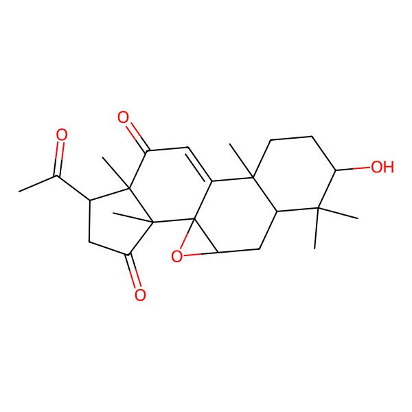 2D Structure of 15-Acetyl-7-hydroxy-6,6,10,14,18-pentamethyl-2-oxapentacyclo[9.7.0.01,3.05,10.014,18]octadec-11-ene-13,17-dione
