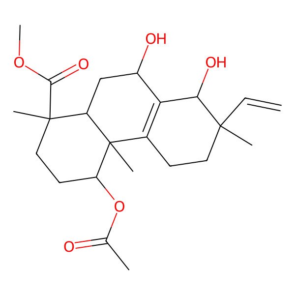 2D Structure of methyl (1R,4S,4aS,7R,8S,9R,10aR)-4-acetyloxy-7-ethenyl-8,9-dihydroxy-1,4a,7-trimethyl-3,4,5,6,8,9,10,10a-octahydro-2H-phenanthrene-1-carboxylate