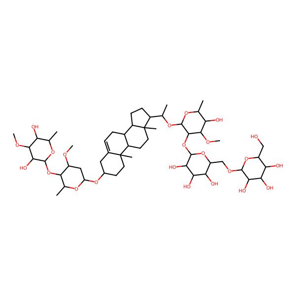 2D Structure of (2R,3R,4S,5S,6R)-2-[[(2R,3S,4S,5R,6S)-6-[(2R,3R,4S,5S,6R)-2-[(1S)-1-[(3S,8S,9S,10R,13S,14S,17S)-3-[(2R,4S,5R,6R)-5-[(2S,3R,4S,5S,6R)-3,5-dihydroxy-4-methoxy-6-methyloxan-2-yl]oxy-4-methoxy-6-methyloxan-2-yl]oxy-10,13-dimethyl-2,3,4,7,8,9,11,12,14,15,16,17-dodecahydro-1H-cyclopenta[a]phenanthren-17-yl]ethoxy]-5-hydroxy-4-methoxy-6-methyloxan-3-yl]oxy-3,4,5-trihydroxyoxan-2-yl]methoxy]-6-(hydroxymethyl)oxane-3,4,5-triol