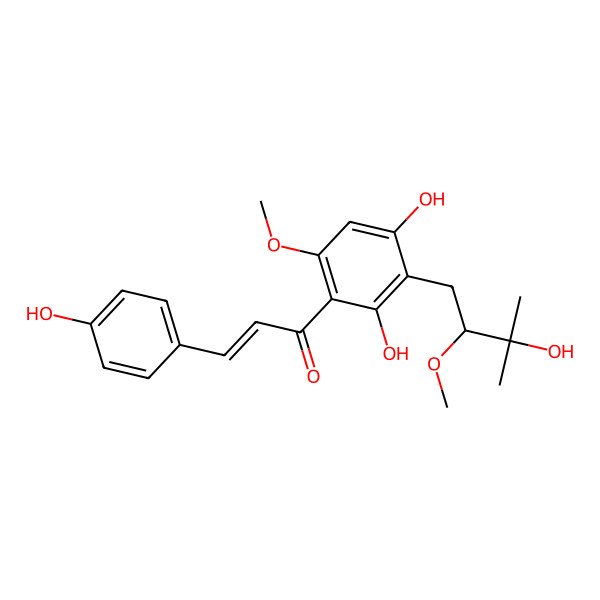 2D Structure of (E)-1-[2,4-dihydroxy-3-[(2R)-3-hydroxy-2-methoxy-3-methylbutyl]-6-methoxyphenyl]-3-(4-hydroxyphenyl)prop-2-en-1-one