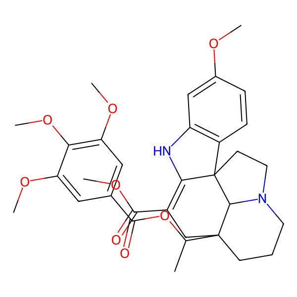 2D Structure of methyl (1R,12R,19R)-5-methoxy-12-[(1S)-1-(3,4,5-trimethoxybenzoyl)oxyethyl]-8,16-diazapentacyclo[10.6.1.01,9.02,7.016,19]nonadeca-2(7),3,5,9-tetraene-10-carboxylate