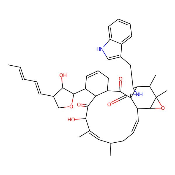 2D Structure of 10-hydroxy-7-(3-hydroxy-4-penta-1,3-dienyloxolan-2-yl)-23-(1H-indol-3-ylmethyl)-11,13,20,21-tetramethyl-19-oxa-24-azapentacyclo[15.8.0.01,22.03,8.018,20]pentacosa-5,11,15-triene-2,9,25-trione