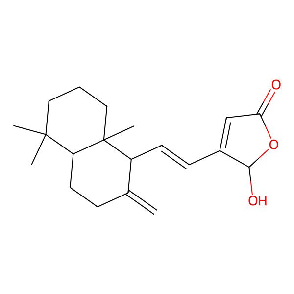 2D Structure of 3-[2-(5,5,8a-trimethyl-2-methylidene-3,4,4a,6,7,8-hexahydro-1H-naphthalen-1-yl)ethenyl]-2-hydroxy-2H-furan-5-one