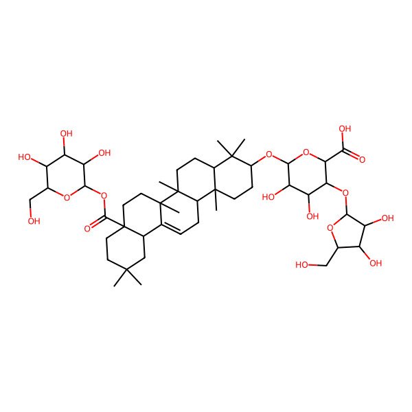 2D Structure of (2R,3R,4S,5S,6S)-6-[[(3R,4aS,6aS,6bR,8aR,12aR,14aS,14bS)-4,4,6a,6b,11,11,14b-heptamethyl-8a-[(2R,3S,4R,5R,6S)-3,4,5-trihydroxy-6-(hydroxymethyl)oxan-2-yl]oxycarbonyl-1,2,3,4a,5,6,7,8,9,10,12,12a,14,14a-tetradecahydropicen-3-yl]oxy]-3-[(2S,3R,4R,5S)-3,4-dihydroxy-5-(hydroxymethyl)oxolan-2-yl]oxy-4,5-dihydroxyoxane-2-carboxylic acid