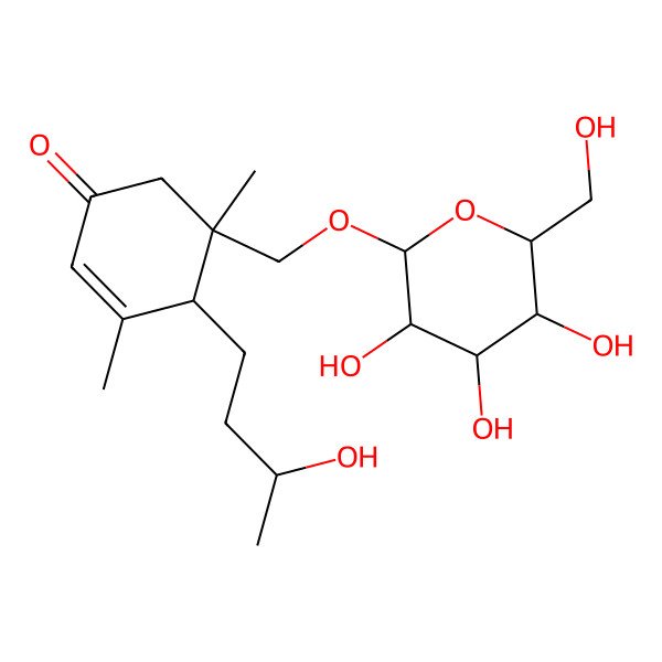 2D Structure of (4S,5R)-4-(3-hydroxybutyl)-3,5-dimethyl-5-[[(2R,3R,4S,5S,6R)-3,4,5-trihydroxy-6-(hydroxymethyl)oxan-2-yl]oxymethyl]cyclohex-2-en-1-one