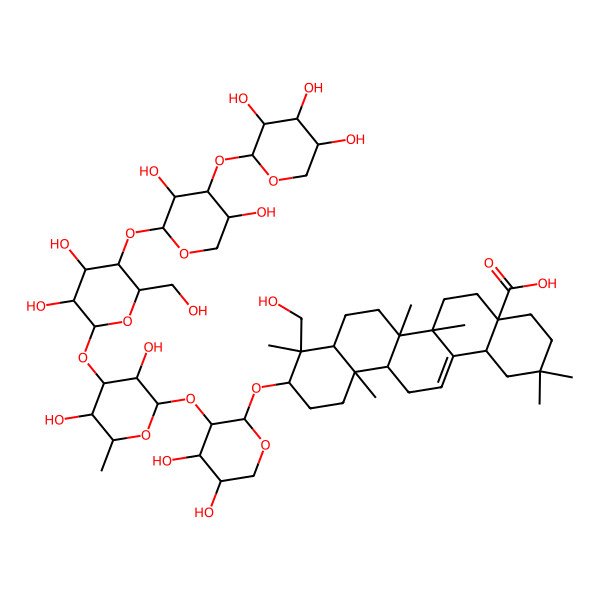 2D Structure of 10-[3-[4-[5-[3,5-Dihydroxy-4-(3,4,5-trihydroxyoxan-2-yl)oxyoxan-2-yl]oxy-3,4-dihydroxy-6-(hydroxymethyl)oxan-2-yl]oxy-3,5-dihydroxy-6-methyloxan-2-yl]oxy-4,5-dihydroxyoxan-2-yl]oxy-9-(hydroxymethyl)-2,2,6a,6b,9,12a-hexamethyl-1,3,4,5,6,6a,7,8,8a,10,11,12,13,14b-tetradecahydropicene-4a-carboxylic acid
