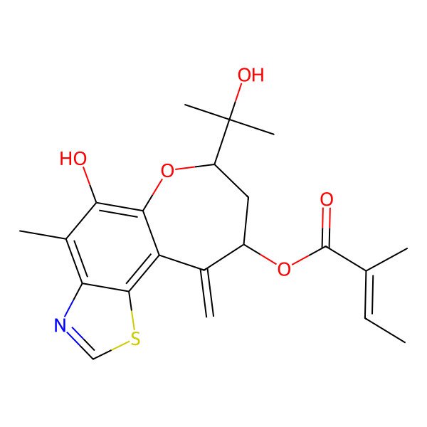 2D Structure of [5-hydroxy-7-(2-hydroxypropan-2-yl)-4-methyl-10-methylidene-8,9-dihydro-7H-oxepino[2,3-g][1,3]benzothiazol-9-yl] 2-methylbut-2-enoate