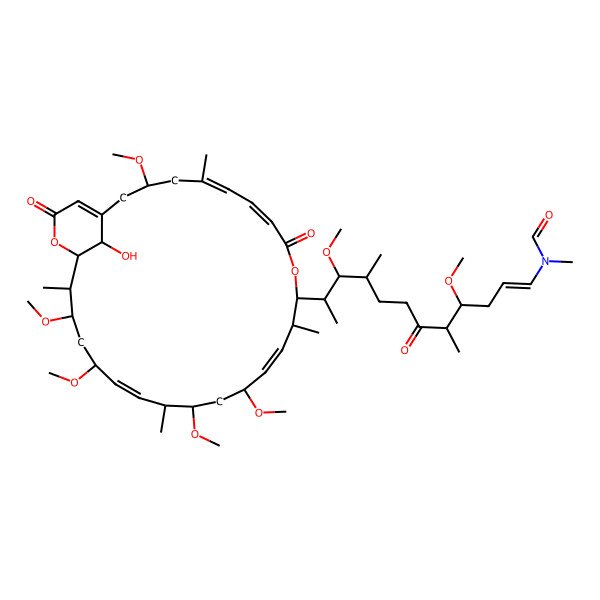 2D Structure of N-[11-(29-hydroxy-3,15,17,21,23-pentamethoxy-5,12,18,24-tetramethyl-9,27-dioxo-10,26-dioxabicyclo[23.3.1]nonacosa-1(28),5,7,13,19-pentaen-11-yl)-4,10-dimethoxy-5,9-dimethyl-6-oxododec-1-enyl]-N-methylformamide