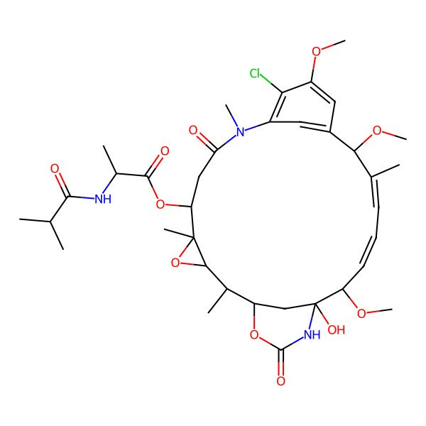 2D Structure of [(1S,2R,3S,5S,6S,15R,16E,18E,20R,21S)-11-chloro-21-hydroxy-12,15,20-trimethoxy-2,5,9,16-tetramethyl-8,23-dioxo-4,24-dioxa-9,22-diazatetracyclo[19.3.1.110,14.03,5]hexacosa-10,12,14(26),16,18-pentaen-6-yl] (2S)-2-(2-methylpropanoylamino)propanoate