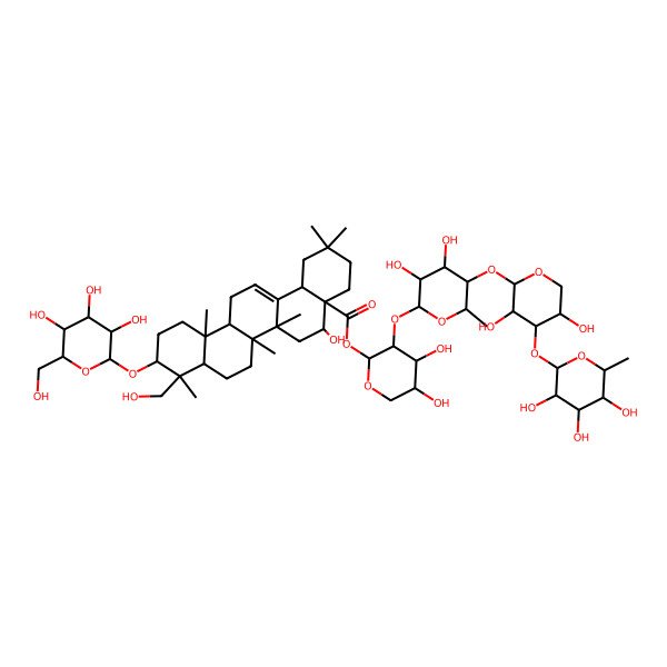 2D Structure of [(2S,3R,4S,5S)-3-[(2S,3R,4S,5R,6S)-5-[(2S,3R,4S,5R)-3,5-dihydroxy-4-[(2S,3R,4R,5R,6S)-3,4,5-trihydroxy-6-methyloxan-2-yl]oxyoxan-2-yl]oxy-3,4-dihydroxy-6-methyloxan-2-yl]oxy-4,5-dihydroxyoxan-2-yl] (4aR,5R,6aR,6aS,6bR,8aR,9R,10S,12aR,14bS)-5-hydroxy-9-(hydroxymethyl)-2,2,6a,6b,9,12a-hexamethyl-10-[(2R,3R,4S,5S,6R)-3,4,5-trihydroxy-6-(hydroxymethyl)oxan-2-yl]oxy-1,3,4,5,6,6a,7,8,8a,10,11,12,13,14b-tetradecahydropicene-4a-carboxylate