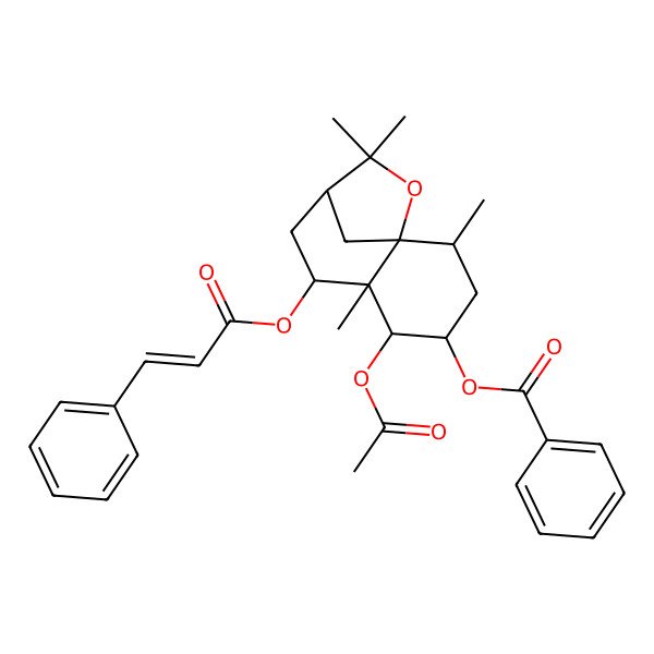 2D Structure of [5-Acetyloxy-2,6,10,10-tetramethyl-7-(3-phenylprop-2-enoyloxy)-11-oxatricyclo[7.2.1.01,6]dodecan-4-yl] benzoate