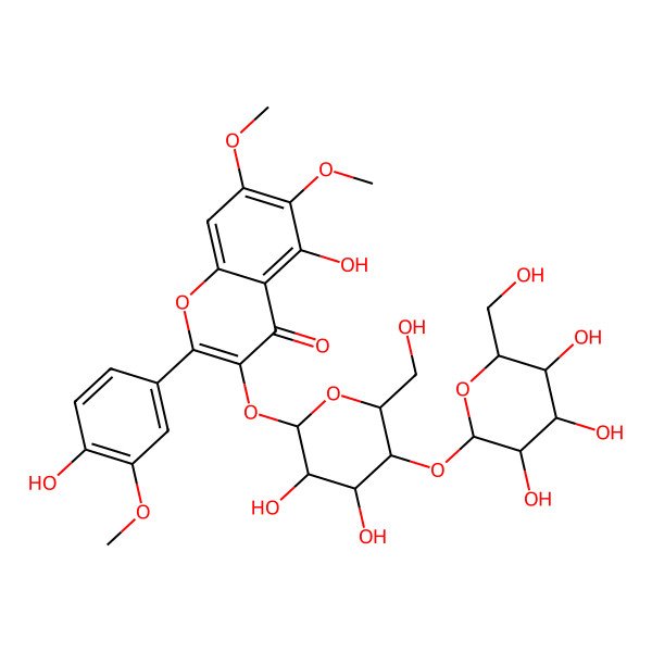 2D Structure of 3-[3,4-Dihydroxy-6-(hydroxymethyl)-5-[3,4,5-trihydroxy-6-(hydroxymethyl)oxan-2-yl]oxyoxan-2-yl]oxy-5-hydroxy-2-(4-hydroxy-3-methoxyphenyl)-6,7-dimethoxychromen-4-one