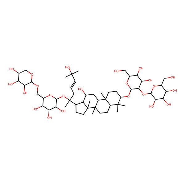 2D Structure of 2-[4,5-dihydroxy-2-[[12-hydroxy-17-[6-hydroxy-6-methyl-2-[3,4,5-trihydroxy-6-[(3,4,5-trihydroxyoxan-2-yl)oxymethyl]oxan-2-yl]oxyhept-4-en-2-yl]-4,4,8,10,14-pentamethyl-2,3,5,6,7,9,11,12,13,15,16,17-dodecahydro-1H-cyclopenta[a]phenanthren-3-yl]oxy]-6-(hydroxymethyl)oxan-3-yl]oxy-6-(hydroxymethyl)oxane-3,4,5-triol