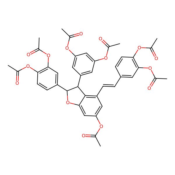 2D Structure of [2-acetyloxy-4-[(E)-2-[(2S,3S)-6-acetyloxy-2-(3,4-diacetyloxyphenyl)-3-(3,5-diacetyloxyphenyl)-2,3-dihydro-1-benzofuran-4-yl]ethenyl]phenyl] acetate