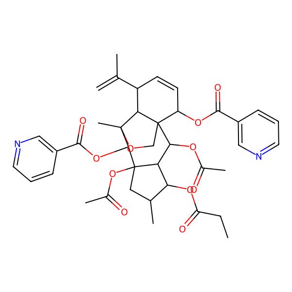 2D Structure of [2,7-Diacetyloxy-5,9-dimethyl-4-propanoyloxy-11-prop-1-en-2-yl-8-(pyridine-3-carbonyloxy)-16-oxatetracyclo[7.5.2.01,10.03,7]hexadec-12-en-14-yl] pyridine-3-carboxylate