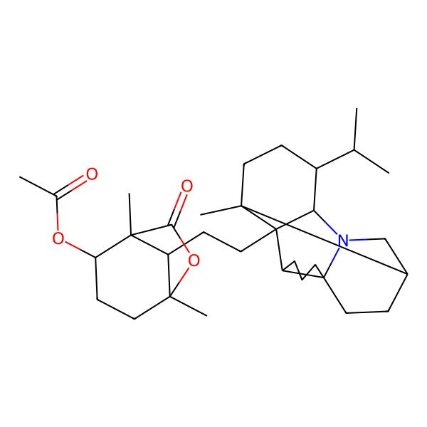 2D Structure of [1,5-Dimethyl-8-[2-(1-methyl-14-propan-2-yl-12-azapentacyclo[8.6.0.02,13.03,7.07,12]hexadecan-2-yl)ethyl]-7-oxo-6-oxabicyclo[3.2.1]octan-2-yl] acetate