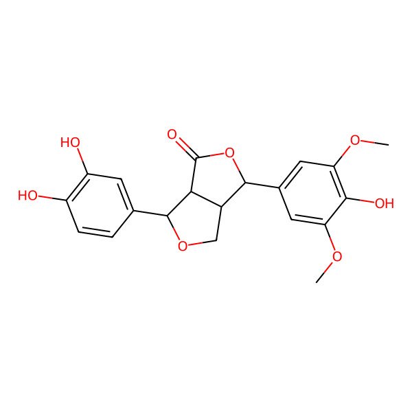 2D Structure of (3S,3aS,6S,6aR)-3-(3,4-dihydroxyphenyl)-6-(4-hydroxy-3,5-dimethoxyphenyl)-3,3a,6,6a-tetrahydro-1H-furo[3,4-c]furan-4-one