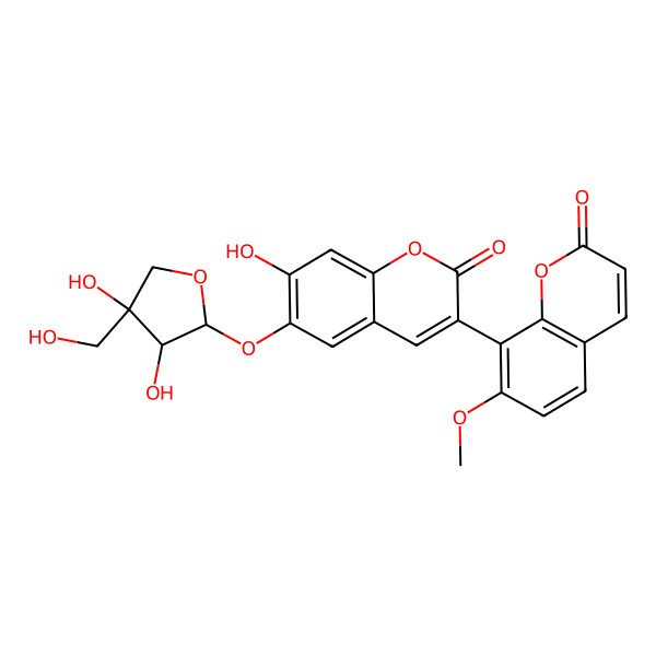 2D Structure of 6-[(2S,3R,4R)-3,4-dihydroxy-4-(hydroxymethyl)oxolan-2-yl]oxy-7-hydroxy-3-(7-methoxy-2-oxochromen-8-yl)chromen-2-one