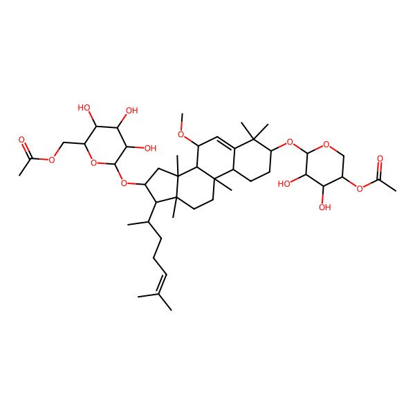 2D Structure of 3beta,16beta-Dihydroxy-7beta-methoxycucurbita-5,24-diene-3-O-(4-O-acetyl)-beta-D-xylopyranoside-16-O-(6-O-acetyl)-beta-D-glucopyranoside