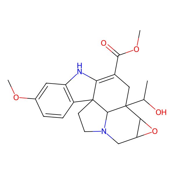 2D Structure of methyl (1R,12S,13R,15S,20S)-12-[(1S)-1-hydroxyethyl]-5-methoxy-14-oxa-8,17-diazahexacyclo[10.7.1.01,9.02,7.013,15.017,20]icosa-2(7),3,5,9-tetraene-10-carboxylate