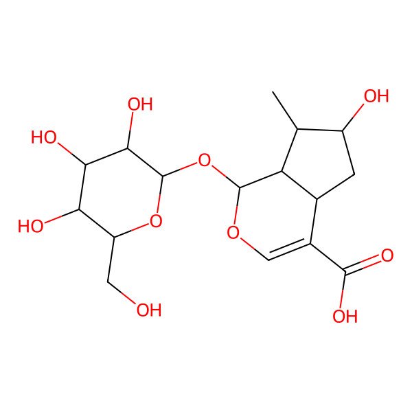 2D Structure of 6-Hydroxy-7-methyl-1-[3,4,5-trihydroxy-6-(hydroxymethyl)oxan-2-yl]oxy-1,4a,5,6,7,7a-hexahydrocyclopenta[c]pyran-4-carboxylic acid