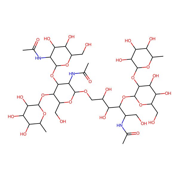 2D Structure of N-[(2R,3R,4R,5S,6R)-2-[(2R,3R,4R,5S,6R)-3-acetamido-2-[(2R,3S,4S,5S)-5-acetamido-4-[(2R,3R,4S,5R,6R)-4,5-dihydroxy-6-(hydroxymethyl)-3-[(2R,3R,4S,5R,6R)-3,4,5-trihydroxy-6-methyloxan-2-yl]oxyoxan-2-yl]oxy-2,3,6-trihydroxyhexoxy]-6-(hydroxymethyl)-5-[(2S,3R,4S,5R,6R)-3,4,5-trihydroxy-6-methyloxan-2-yl]oxyoxan-4-yl]oxy-4,5-dihydroxy-6-(hydroxymethyl)oxan-3-yl]acetamide
