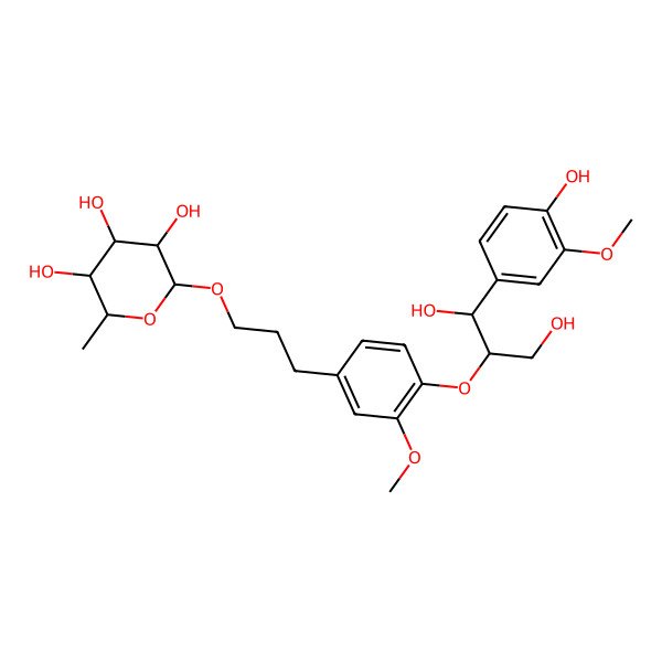 2D Structure of 2-[3-[4-[1,3-Dihydroxy-1-(4-hydroxy-3-methoxyphenyl)propan-2-yl]oxy-3-methoxyphenyl]propoxy]-6-methyloxane-3,4,5-triol